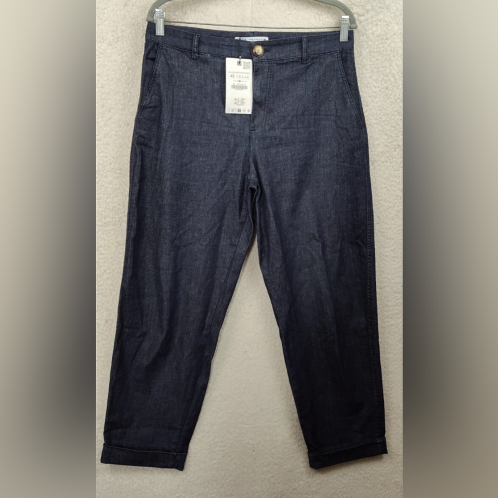 Nwt-Zara- Cotton Blend High Rise Straight Leg Jean Trousers- Sz 10